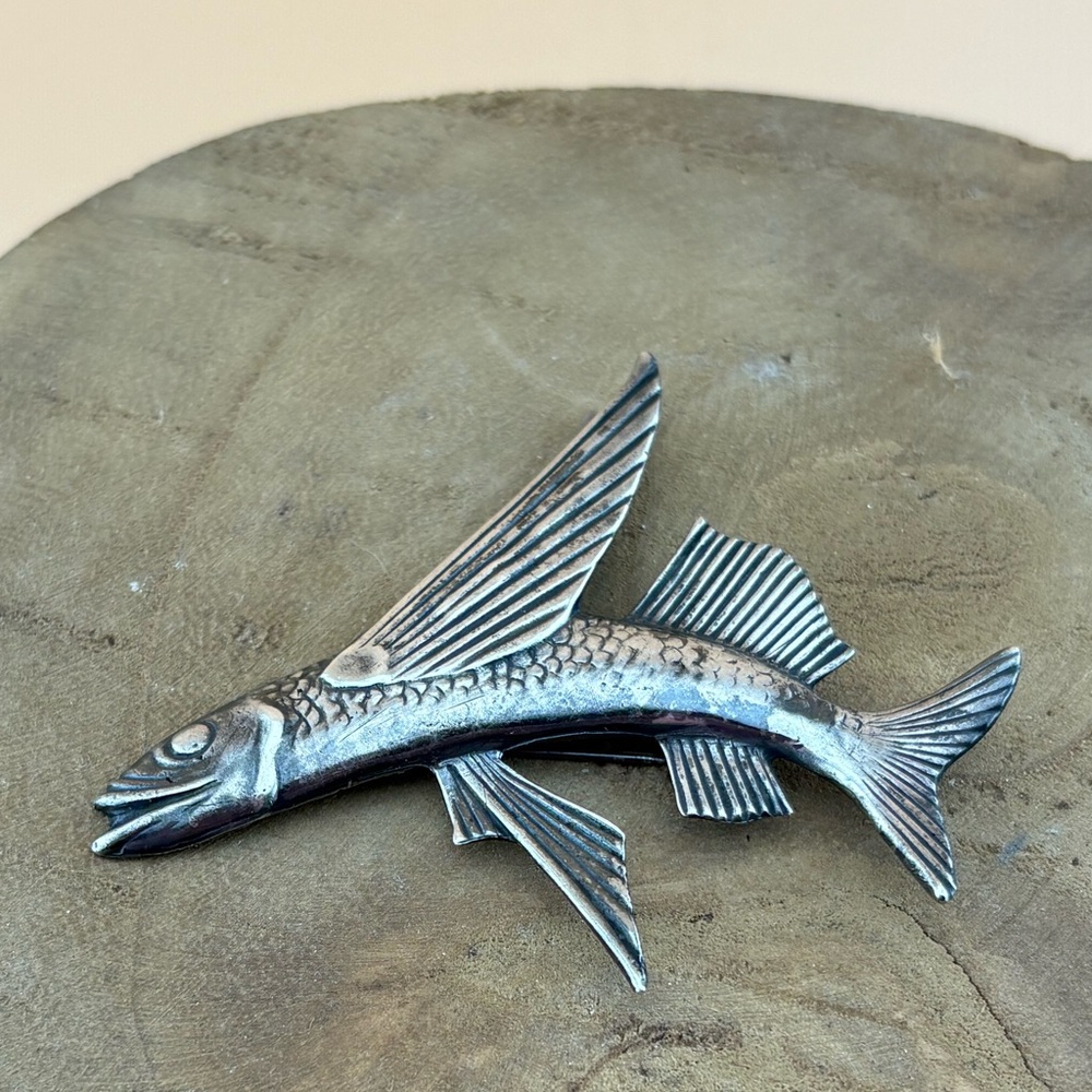🌺 Vintage Ming’s Sterling Silver Flying Fish Brooch-Large Statement